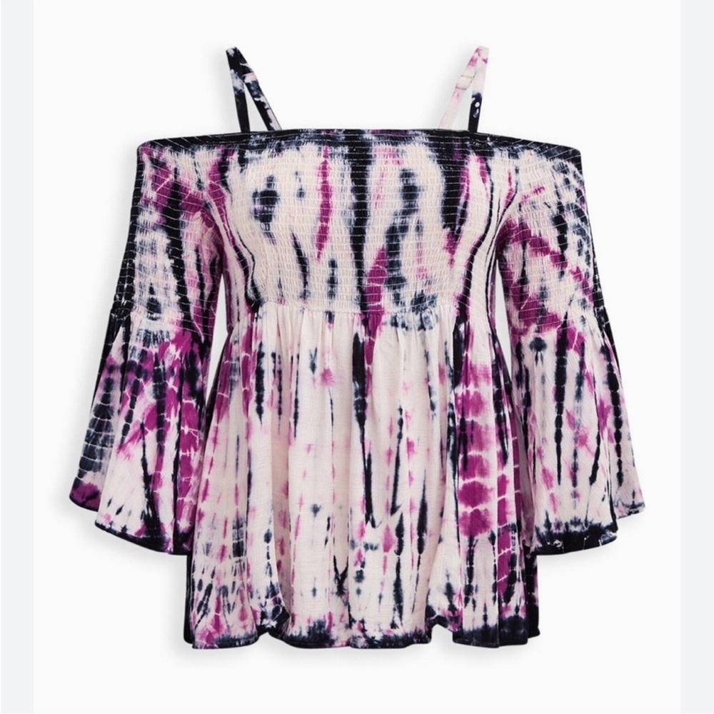 Torrid Off The Shoulder Tie Dye Babydoll Top Size 00 - Picture 4 of 4